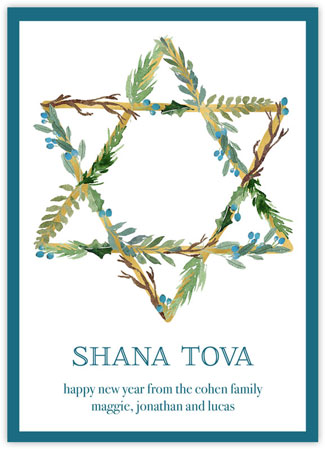 Jewish New Year Cards by Starfish Art (Shana Tova Floral Star)