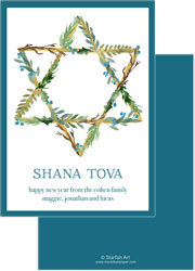 Jewish New Year Cards by Starfish Art (Shana Tova Floral Star)
