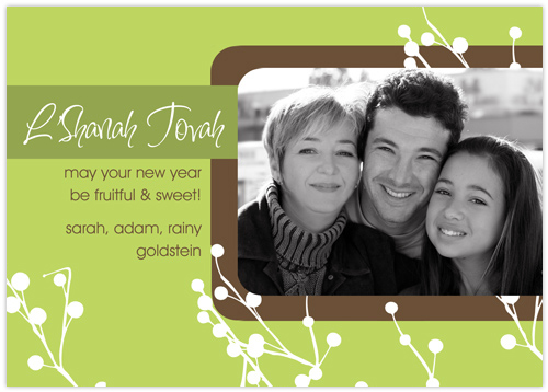 Photo Jewish New Year Cards by Take Note Designs (White Vines on Green)