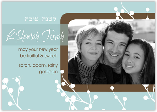Photo Jewish New Year Cards by Take Note Designs (White Vines on Tiffany)