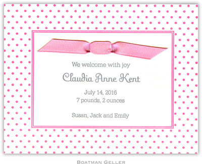 Boatman Geller - Swiss Dot Pink with Ribbon Letterpress Invitations/Announcements