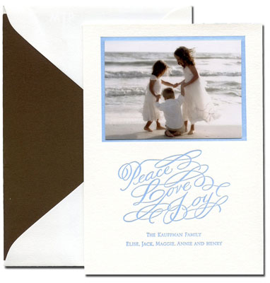 Peace Love & Joy Photo Medium-Sized Letterpress Photocards by Boatman Geller