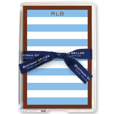 Boatman Geller Memo Sheets with Acrylic Holders - Stripe Light Blue /Brown Border