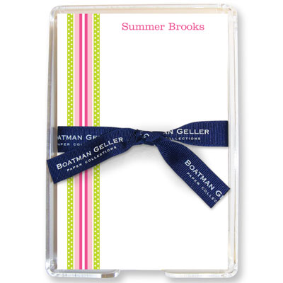 Boatman Geller Memo Sheets with Acrylic Holders - Grosgrain Ribbon Pink & Green Boatman Geller Memo Sheets with Acrylic Holders - Grosgrain Ribbon Pink & Green
