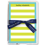 Boatman Geller Memo Sheets with Acrylic Holders - Rugby Stripe Lime/Blue Border