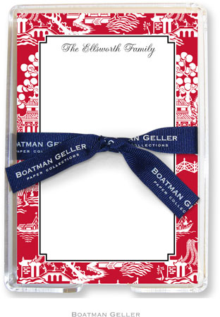 Boatman Geller Memo Sheets with Acrylic Holders - Chinoiserie Red Boatman Geller Memo Sheets with Acrylic Holders - Chinoiserie Red