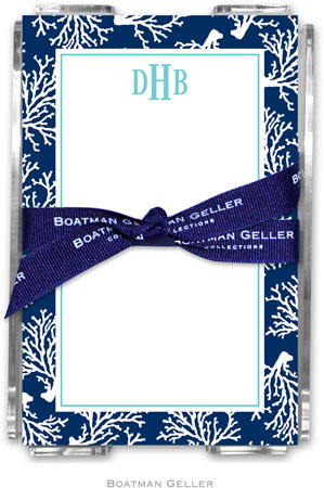 Boatman Geller Memo Sheets with Acrylic Holders - Coral Repeat Navy Boatman Geller Memo Sheets with Acrylic Holders - Coral Repeat Navy
