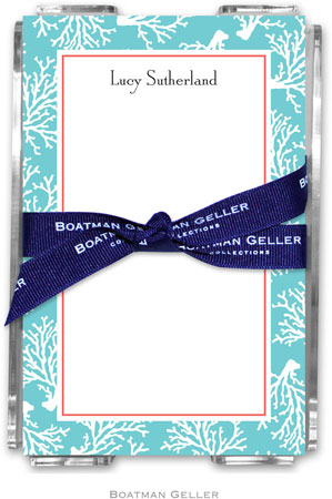 Boatman Geller Memo Sheets with Acrylic Holders - Coral Repeat Teal Boatman Geller Memo Sheets with Acrylic Holders - Coral Repeat Teal