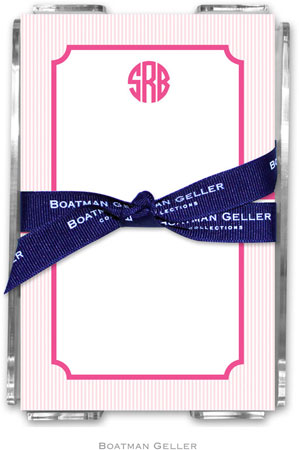 Boatman Geller Memo Sheets with Acrylic Holders - Seersucker Band Pink & Green