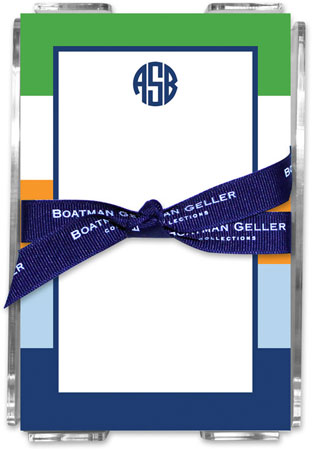 Boatman Geller Memo Sheets with Acrylic Holders - Bold Stripe Navy Orange & Kelly
