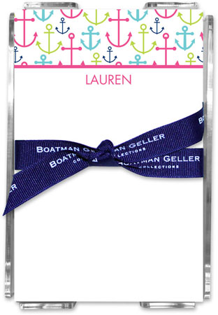 Boatman Geller Memo Sheets with Acrylic Holders - Happy Anchors Pink