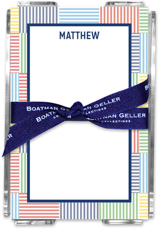 Boatman Geller Memo Sheets with Acrylic Holders - Seersucker Patch Blue