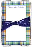 Boatman Geller Memo Sheets with Acrylic Holders - Classic Madras Plaid Navy & Orange