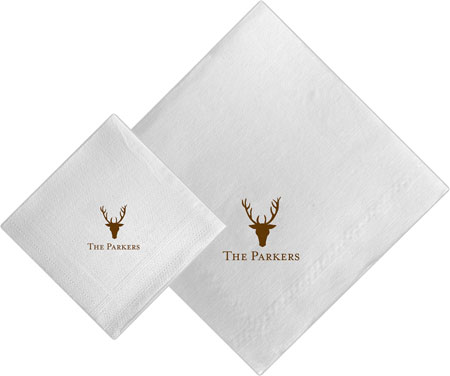 Boatman Geller - Linen-Like Personalized Beverage and Dinner Napkins (Stag Antlers)