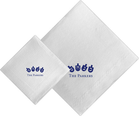 Boatman Geller - Linen-Like Personalized Beverage and Dinner Napkins (Dreidels)