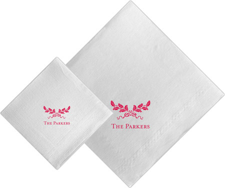 Boatman Geller - Linen-Like Personalized Beverage and Dinner Napkins (Holly Swag)