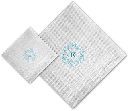 Boatman Geller - Linen-Like Personalized Beverage and Dinner Napkins (Forget Me Not Floral Ring)