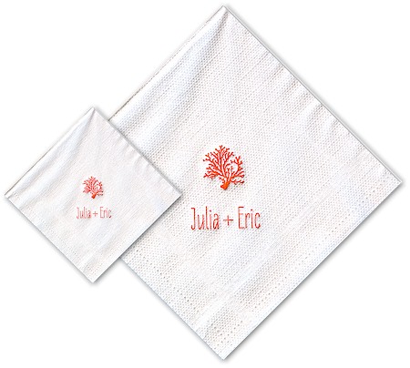 Boatman Geller - Linen-Like Personalized Beverage and Dinner Napkins (Coral)