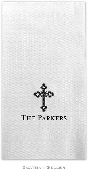 Boatman Geller - Linen-Like Personalized Guest Towels (Ornate Cross)