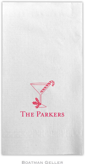 Boatman Geller - Linen-Like Personalized Guest Towels (Martini Glass with Candy Cane)