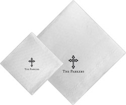 Boatman Geller - Linen-Like Personalized Beverage and Dinner Napkins (Ornate Cross)