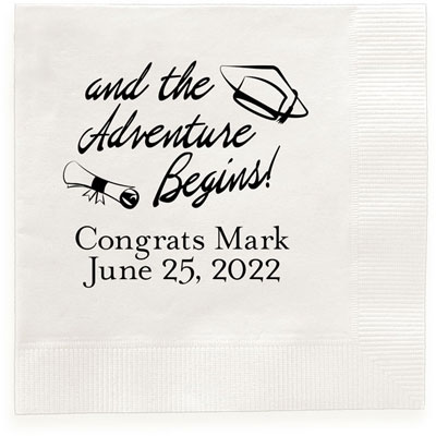 Adventure Begins Graduation Personalized 3-Ply Napkins by Embossed Graphics