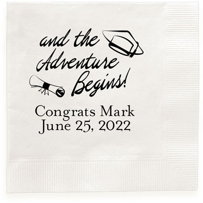 Adventure Begins Graduation Personalized 3-Ply Napkins by Embossed Graphics Adventure Begins Graduation Personalized 3-Ply Napkins by Embossed Graphics