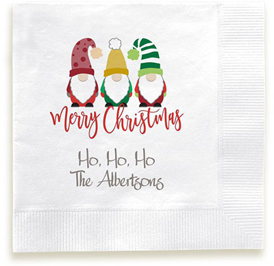 Merry Christmas Gnomes Personalized 3-Ply Napkins by Embossed Graphics