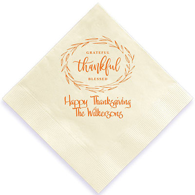 Thankful Thanksgiving Personalized 3-Ply Napkins by Embossed Graphics