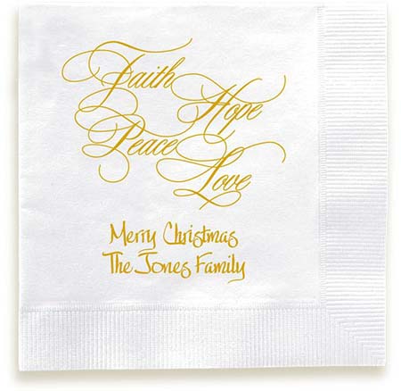 Faith Hope Peace Love Personalized 3-Ply Napkins by Embossed Graphics Faith Hope Peace Love Personalized 3-Ply Napkins by Embossed Graphics
