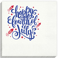 Happy Fourth of July Script Beverage Napkins