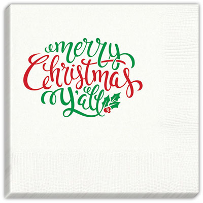 Merry Christmas Y'all Holiday Beverage Napkins