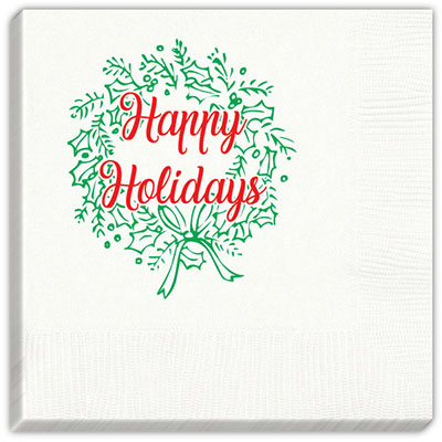 Happy Holidays Wreath Holiday Beverage Napkins