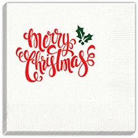 Merry Christmas Script Holiday Beverage Napkins