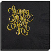 Happy New Year Script Beverage Napkins