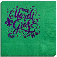 Mardi Gras Script Beverage Napkins