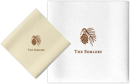 Personalized Linen-Like Napkins with Pinecone Motif by Rytex Personalized Linen-Like Napkins with Pinecone Motif by Rytex