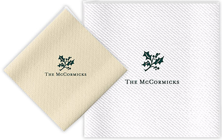 Personalized Linen-Like Napkins with Holly Motif by Rytex