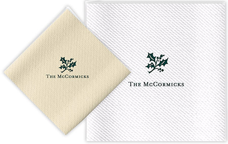 Personalized Linen-Like Napkins with Holly Motif by Rytex Personalized Linen-Like Napkins with Holly Motif by Rytex