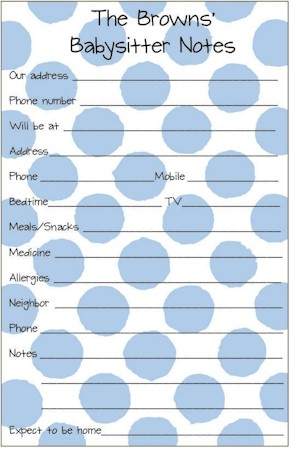 Donovan Designs Handy Helper Notepads - Blue Babysitter Notes