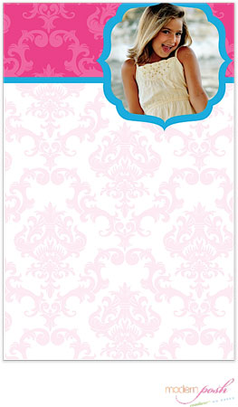 Modern Posh Notepads - Pink Damask Photo - Pink & Blue