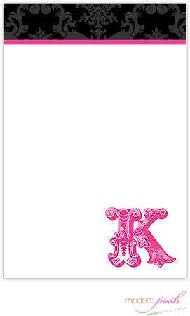 Modern Posh Notepads - Black Damask - Black & Pink