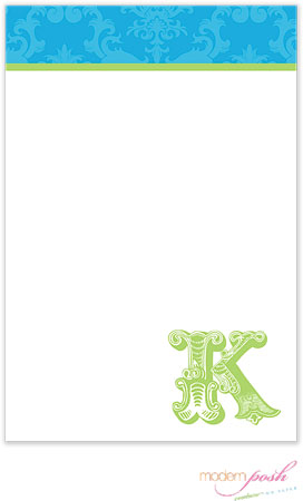 Modern Posh Notepads - Blue Damask - Blue & Green