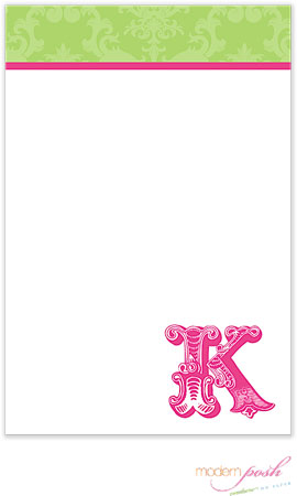 Modern Posh Notepads - Green Damask - Green & Pink