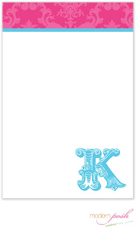 Modern Posh Notepads - Pink Damask - Pink & Blue