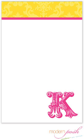 Modern Posh Notepads - Yellow Damask - Yellow & Pink