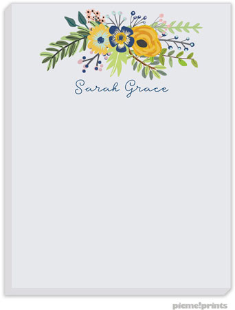 Small Notepads by PicMe Prints - Navy & Gold Bouquet Light Purple