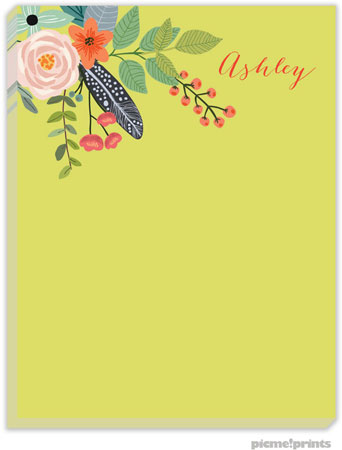 Small Notepads by PicMe Prints - Feather & Flowers Lime Small Notepads by PicMe Prints - Feather & Flowers Lime