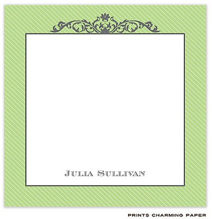 Prints Charming Notepads - Green Diagonal Striped Border with Grey Fleurish Prints Charming Notepads - Green Diagonal Striped Border with Grey Fleurish