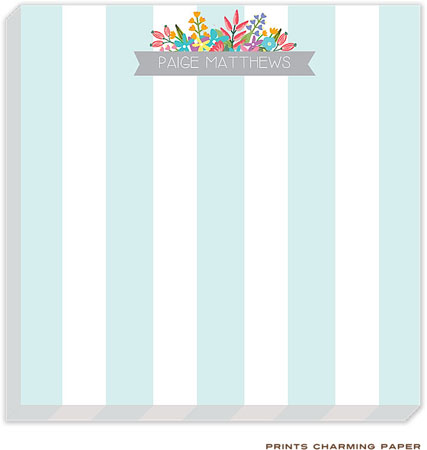 Prints Charming Notepads - Aqua Floral Stripes Prints Charming Notepads - Aqua Floral Stripes